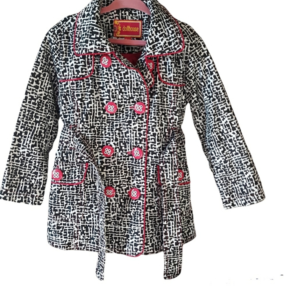 Dollhouse Girls Double Breasted Tenchcoat  Size 3T black/white with pink…